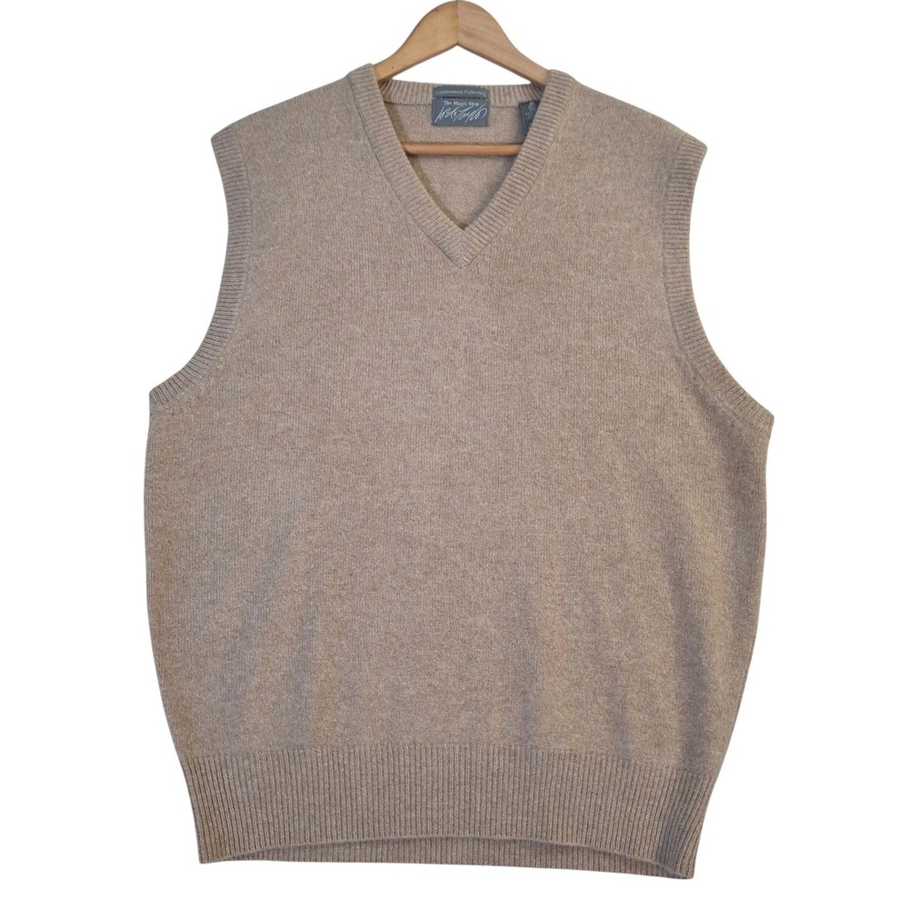 Vintage 80s Lord & Taylor Lambswool V-Neck Sweater Vest Mens Large Tan